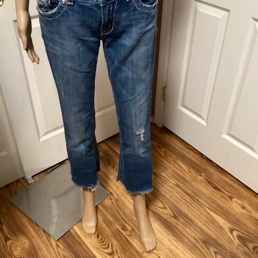 Miss Me Blue Cropped Ankle Jeans with Distressed Details